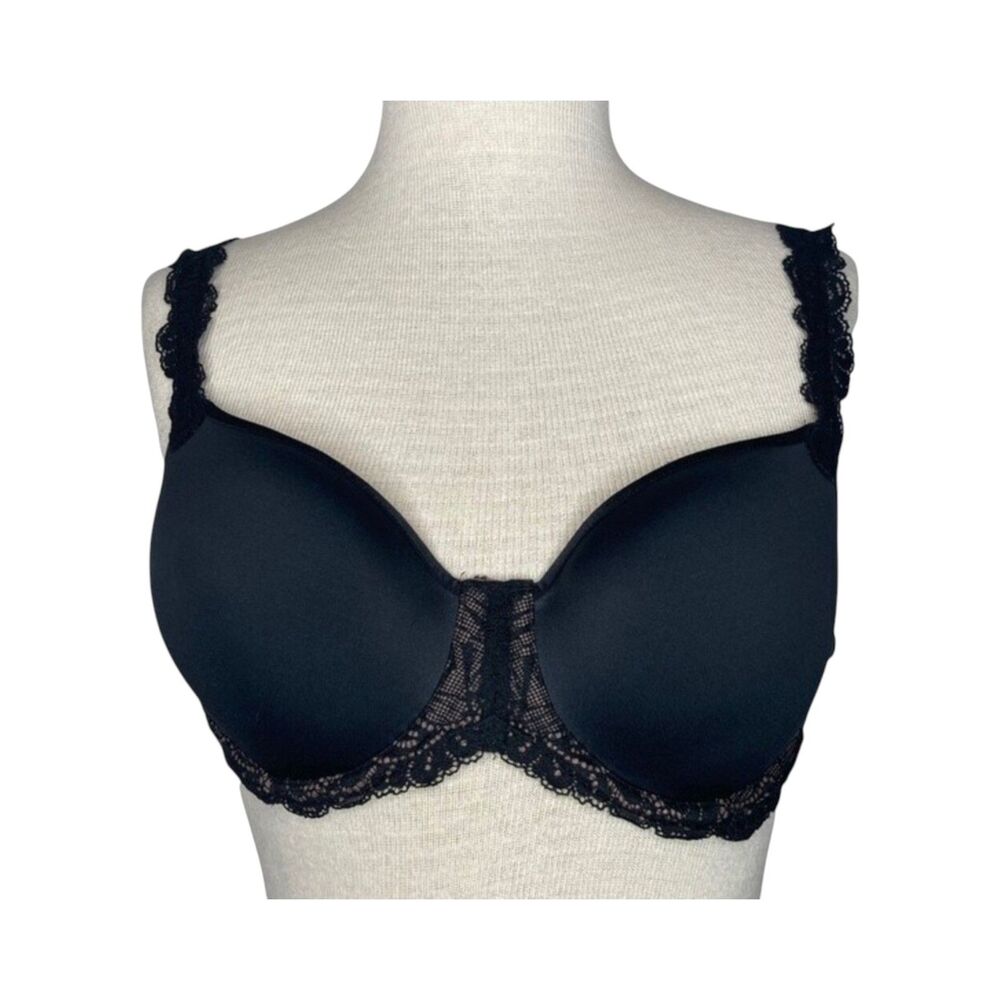 Wacoal "Vivid Encounter" T-Shirt Bra sz 34C * Black Mocha Lace Band Smooth Cup